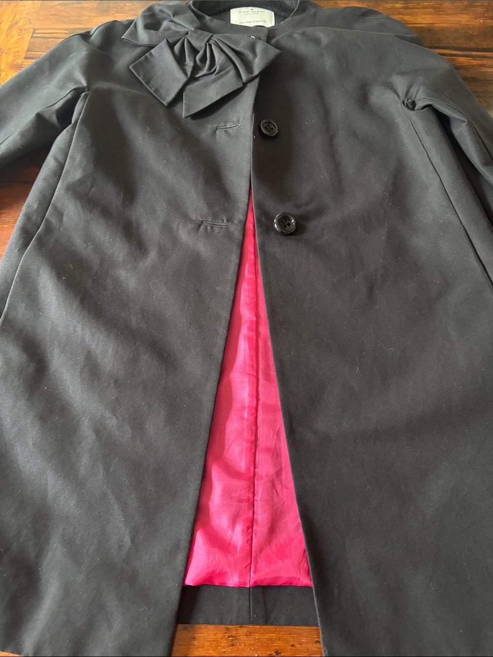 kate spade Black bow Coat jacket with Pink Lining and Bow Collar - Picture 4 of 8